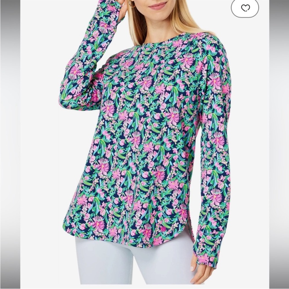 Lilly Pulitzer Blythe Luxletic Pullover Top Low Tide Navy Garden Variety Size XS